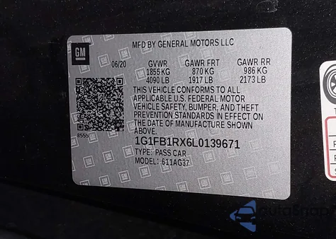 2020 Chevrolet Camaro Rwd 1Ls from USA, damaged, VIN 1G1FB1RX6L0139671